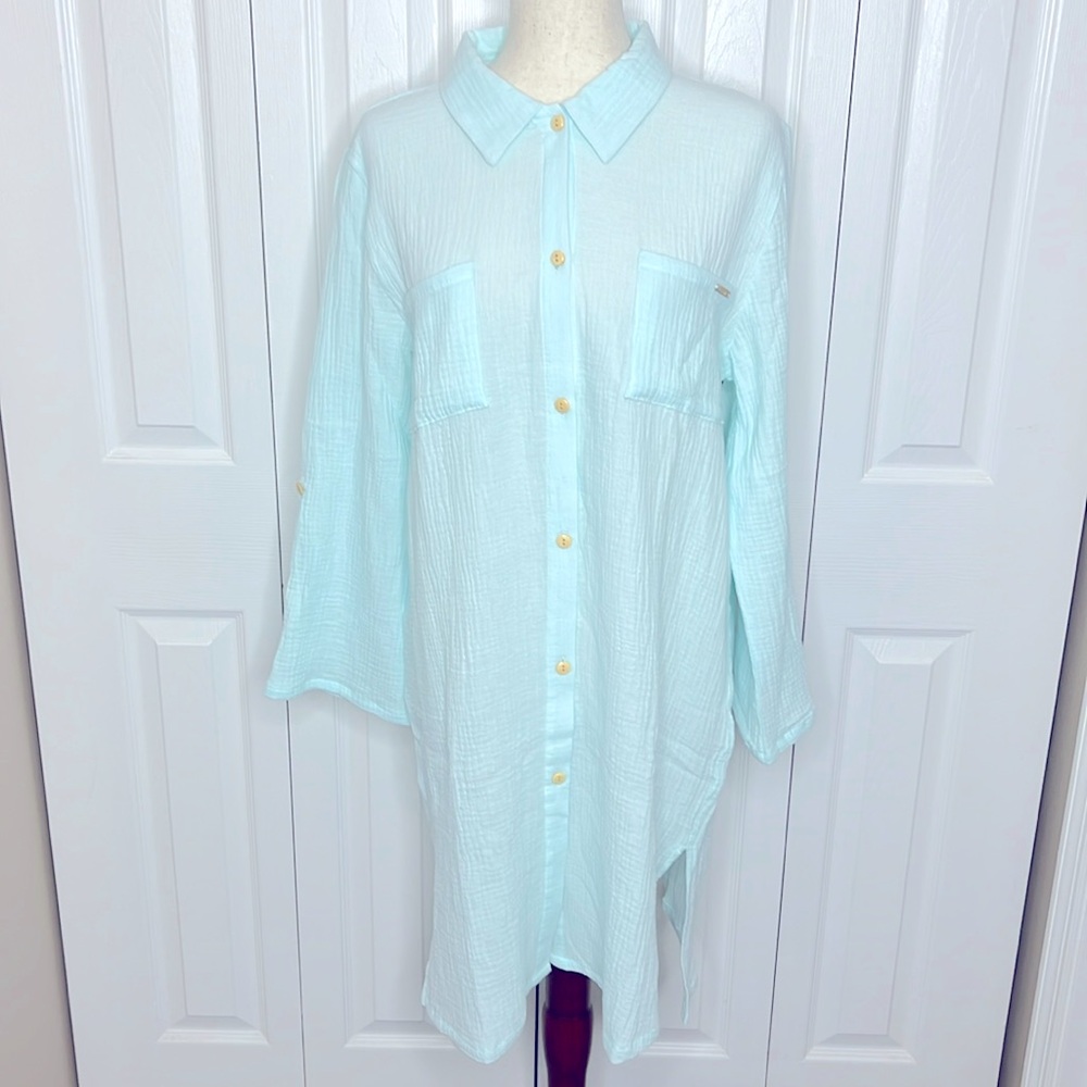 Nicole Miller Crinkle Chiffon Button Down Beach Cover Up, NWT